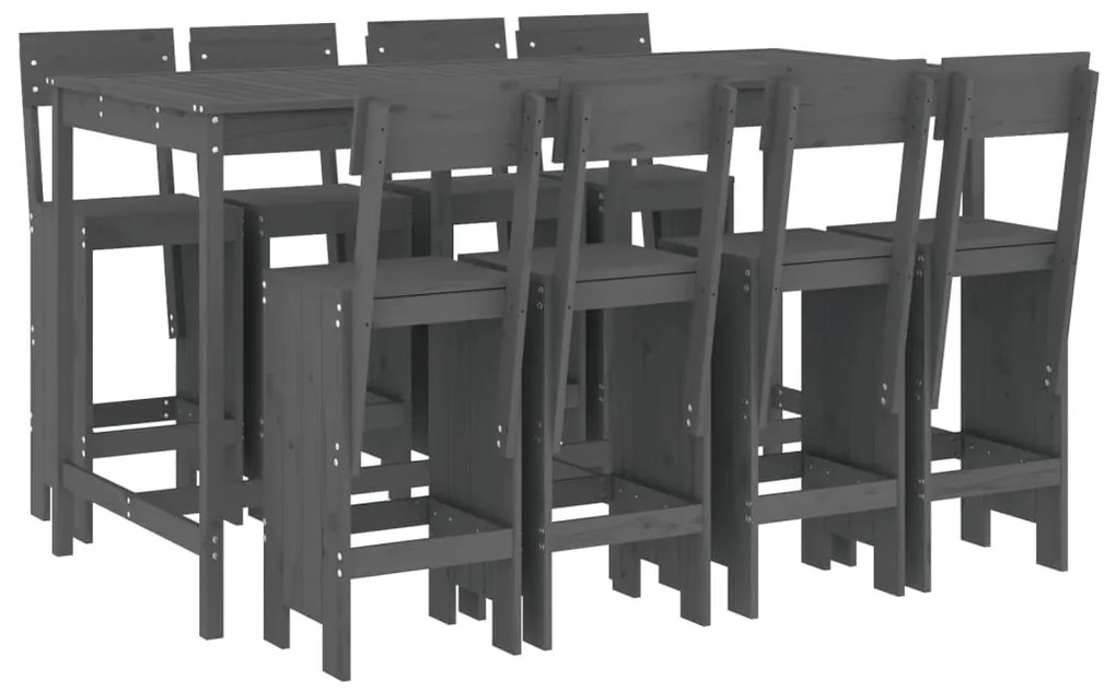 Set bar da giardino 9 pz grigio in legno massello di pino