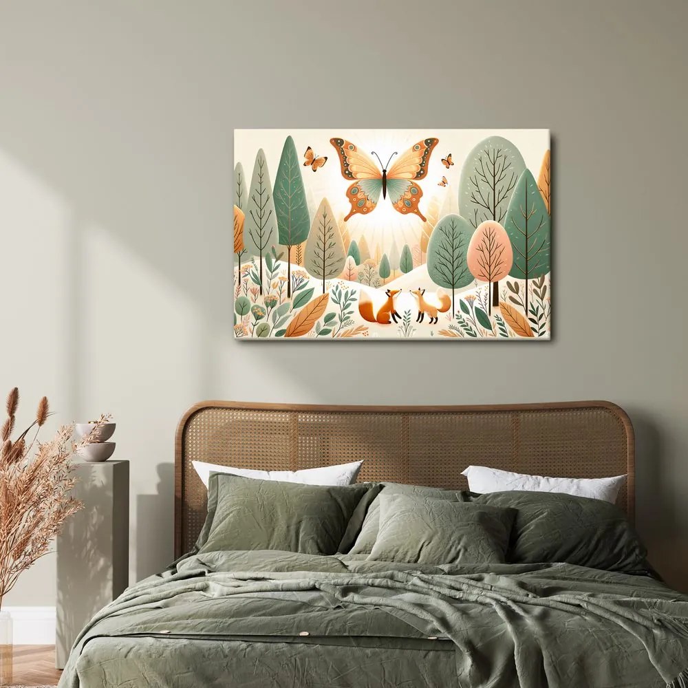 Quadro su tela – Volpi sotto una farfalla volante