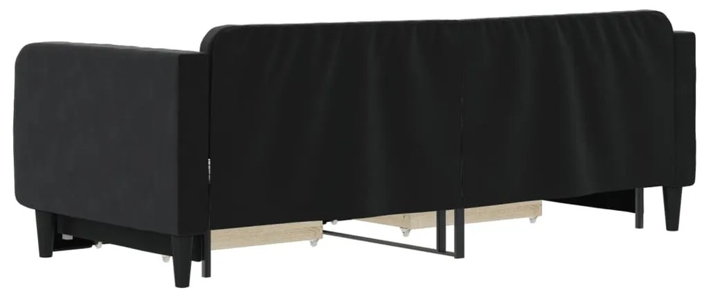 Divano letto estraibile con cassetti nero 90x200 cm in velluto