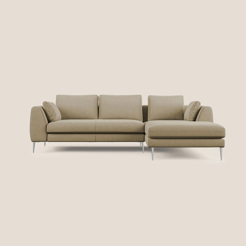 Plano divano moderno angolare con penisola in microfibra smacchiabile T11 beige