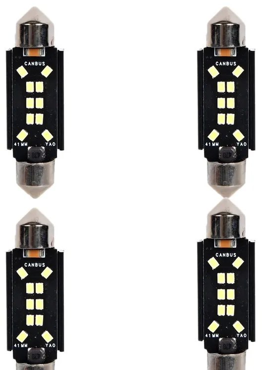 4 Pezzi Lampada Led Siluro 41mm Canbus T11 SV8.5 C5W C10W 10 SMD 2016 12V 24V 2.5W 380lm Bianco 6500K per Auto e Camion