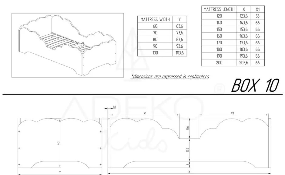 Letto per bambini in legno di pino BOX 10, 90 x 160 cm Mila Box 10 - Adeko