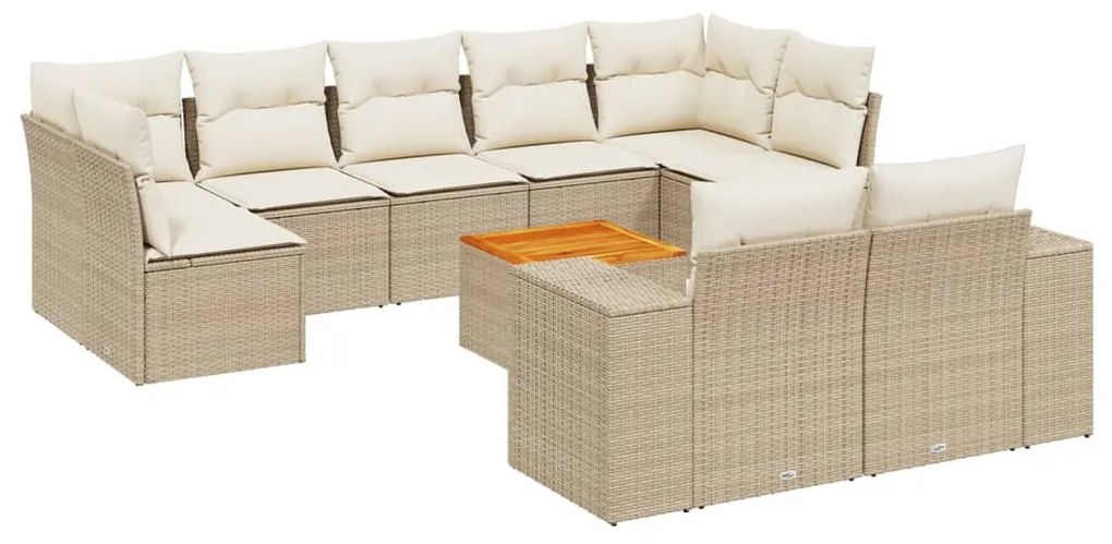 Set divano da giardino 10 pz con cuscini beige in polyrattan