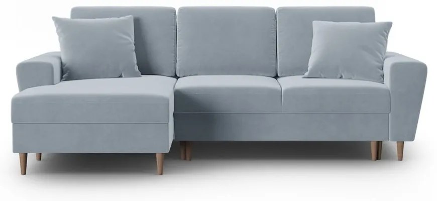 Divano angolare azzurro allungabile e con contenitore (con penisola a sinistra/con chaise lounge) con rivestimento in velluto Kyoto – Cosmopolitan Design