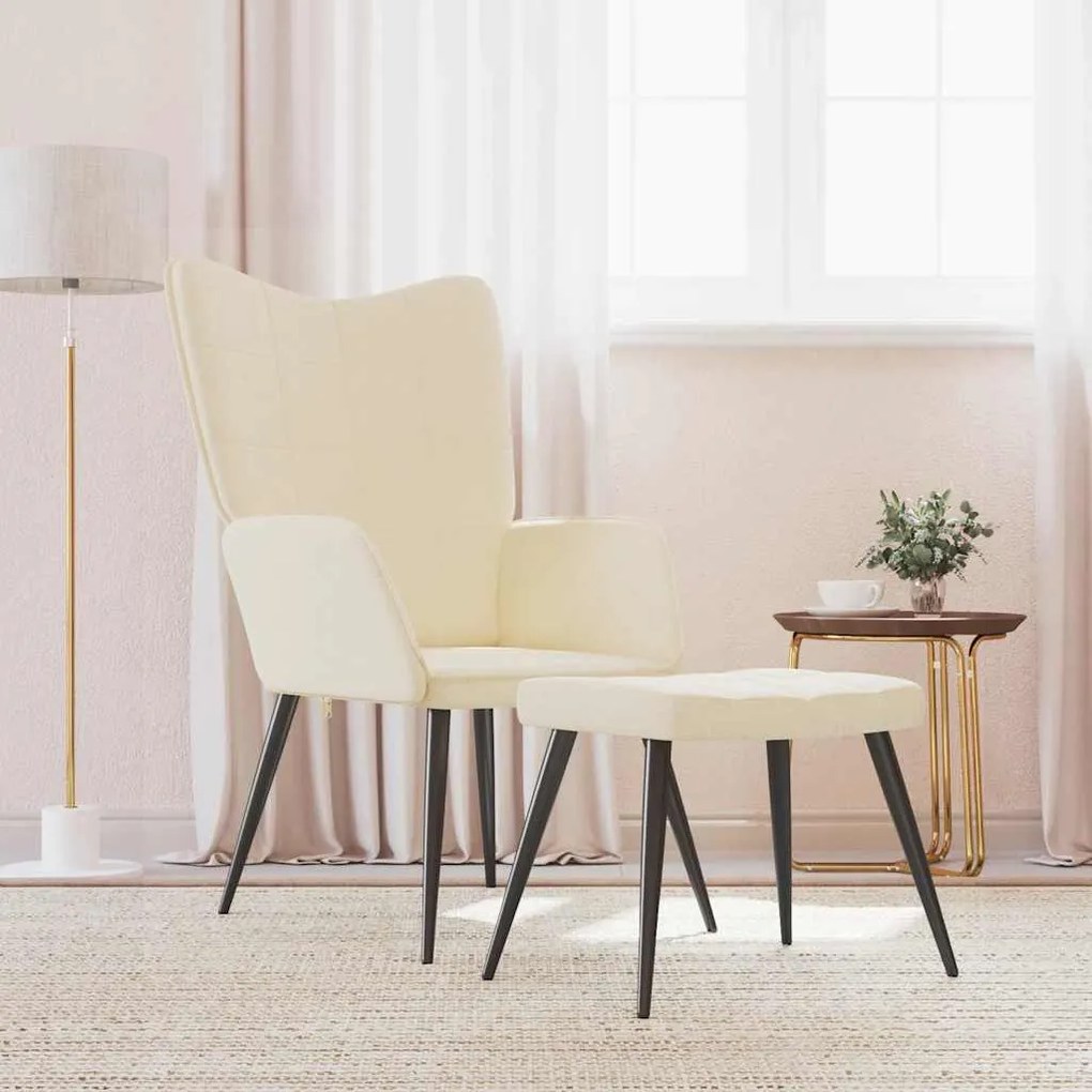 Sedia Relax Con Sgabello Crema İn Tessuto /