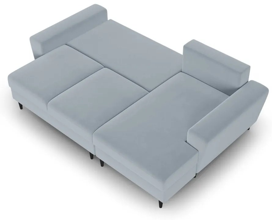 Divano angolare azzurro allungabile e con contenitore (con penisola a destra/con chaise lounge) con rivestimento in velluto Kyoto – Cosmopolitan Design