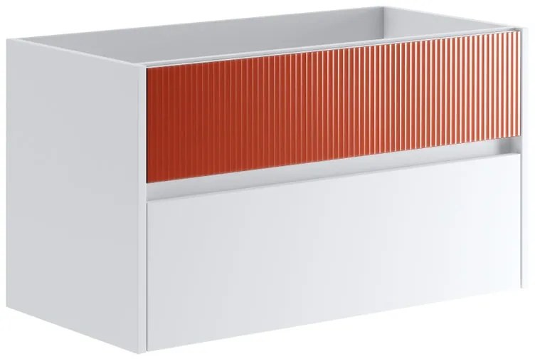 Mobile da bagno sotto lavabo Niwa bianco frontale in vetro paprika laccato opaco L 89.5 x H 50 x P 45.5 cm 2 cassetti, lavabo non incluso