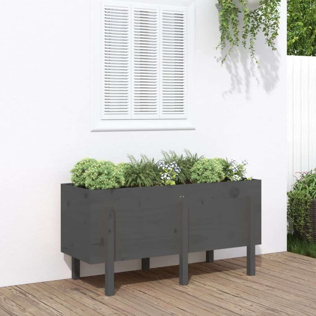 Fioriera Rialzata Da Giardino Grigia 121x50x57 Cm Massello Pino /