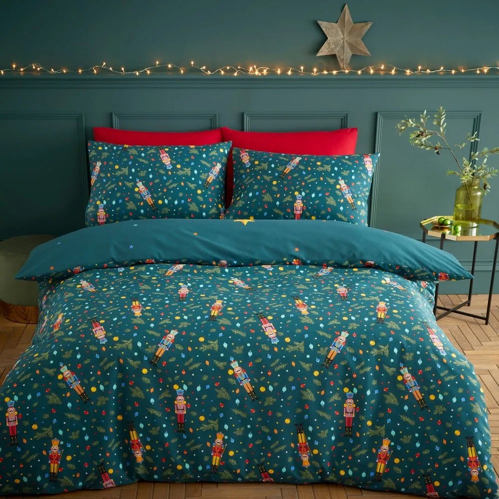 Set copripiumino e federa verde scuro per letto matrimoniale e per letto esteso 230x220 cm Nutcracker – Catherine Lansfield