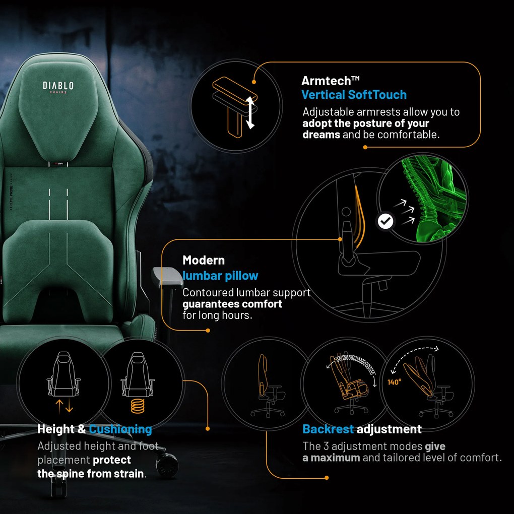 Sedia da gaming Diablo X.One Prime Forest Green Normal Size