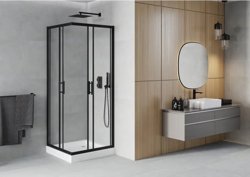 Mexen Rio cabina doccia quadrata 70 x 70 cm, trasparente, nero + piatto doccia Rio, bianco - 860-070-070-70-00-4510