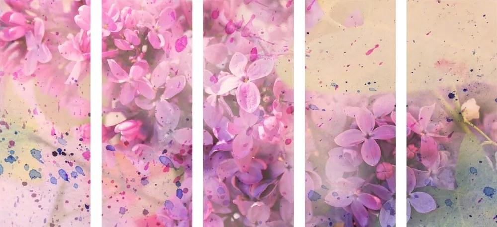 Quadri 5 pezzi – Rametto di fiori rosa