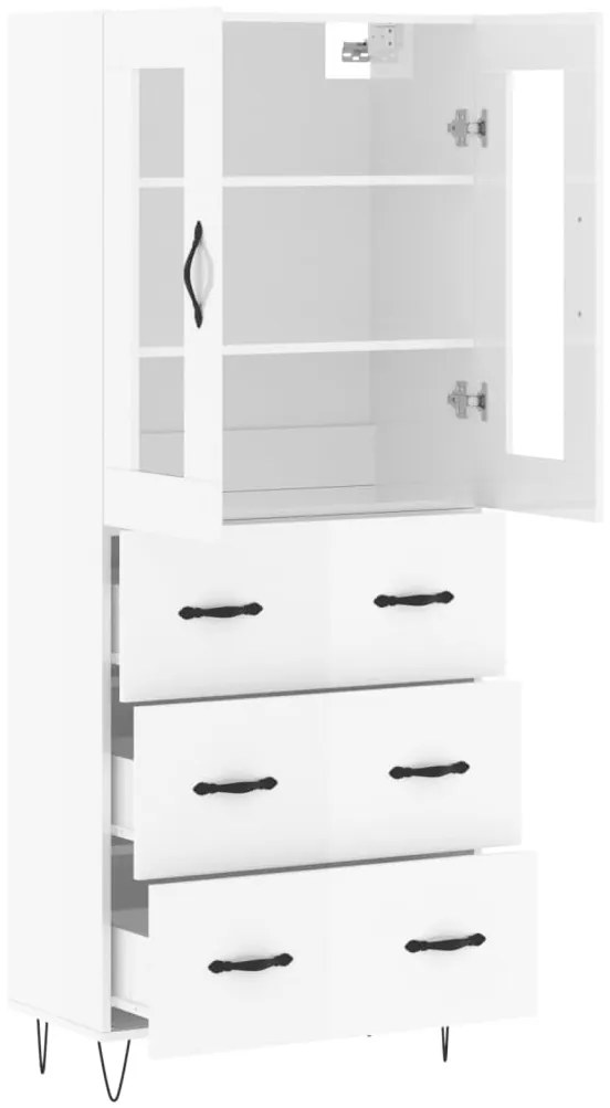 Credenza bianco lucido 69,5x34x180 cm in legno multistrato