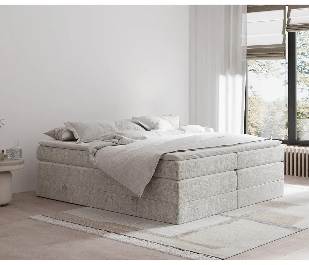 Letto boxspring beige con contenitore/senza testiera 180x200 cm Juniper – Maison de Rêve