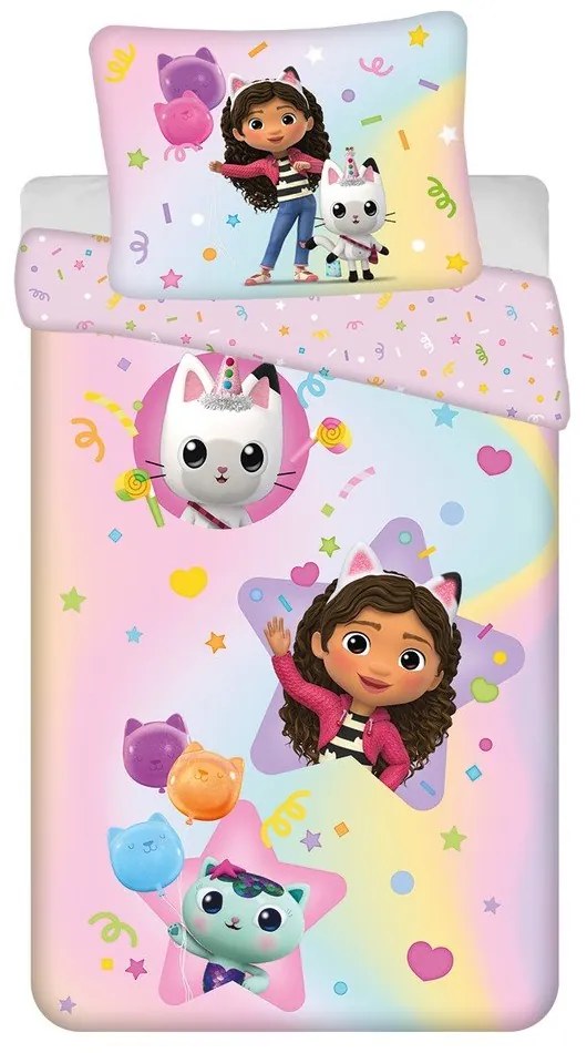 Set copripiumino e federa da bambini rosa in cotone per letto singolo 140x200 cm Gabby's Dollhouse "Rainbow" – Jerry Fabrics