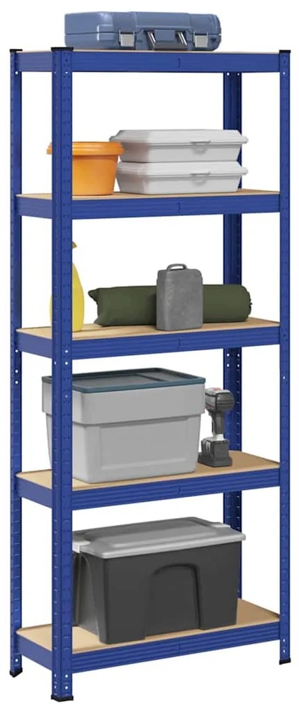 Mensola 5 Strati Blu İn Acciaio E Legno Multistrato /