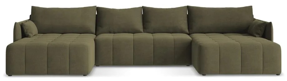 Divano angolare color kaki allungabile/con contenitore (a U) Moku – Makamii