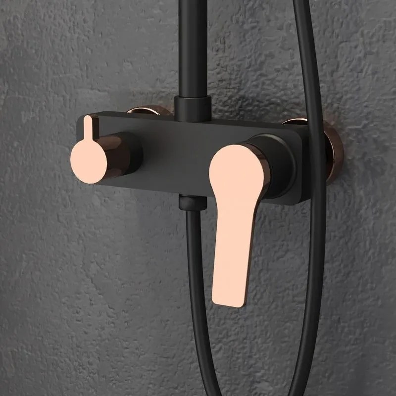 Kamalu - Colonna doccia con finitura nera e dettagli in oro rosa | KAM-KANDA NERO-RG