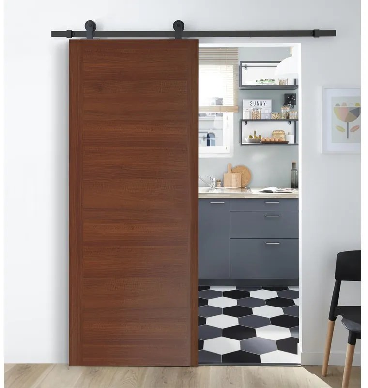 Porta scorrevole reversibile Rustic in mdf marrone, L 93 x H 212 cm, con binario Industrial