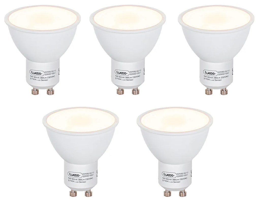 Set di 5 Lampadine LED GU10 con Sensore Crepuscolare 5W 380lm 2700K