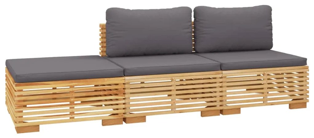 Set Divani da Giardino 3 pz con Cuscini Legno Massello di Teak