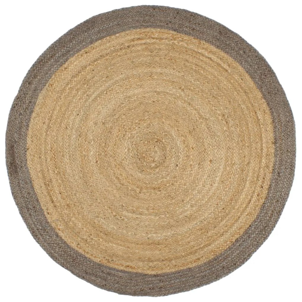 Tappeto Lavorato A Mano İn Juta Con Bordo Grigio 180 Cm /
