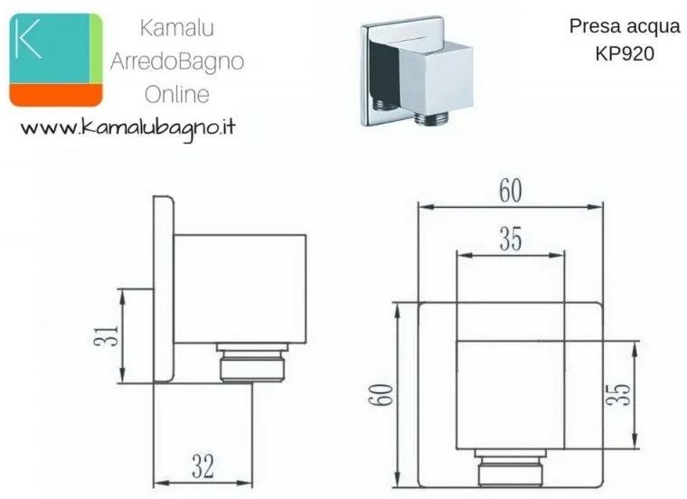 Kamalu - presa acqua a muro quadrata per flessibili doccia modello kp920