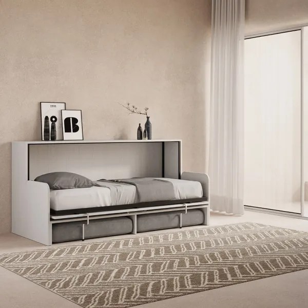 Letto singolo a scomparsa orizzontale DIBE Sofŕ Bianco Frassino 200x103xh97 cm