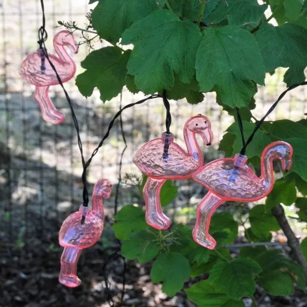 LED Catena decorativa solare 10xLED/1,2V 300 mAh 3,8 m IP44 fenicottero