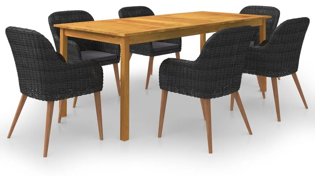 Set mobili da pranzo per giardino 7 pz nero