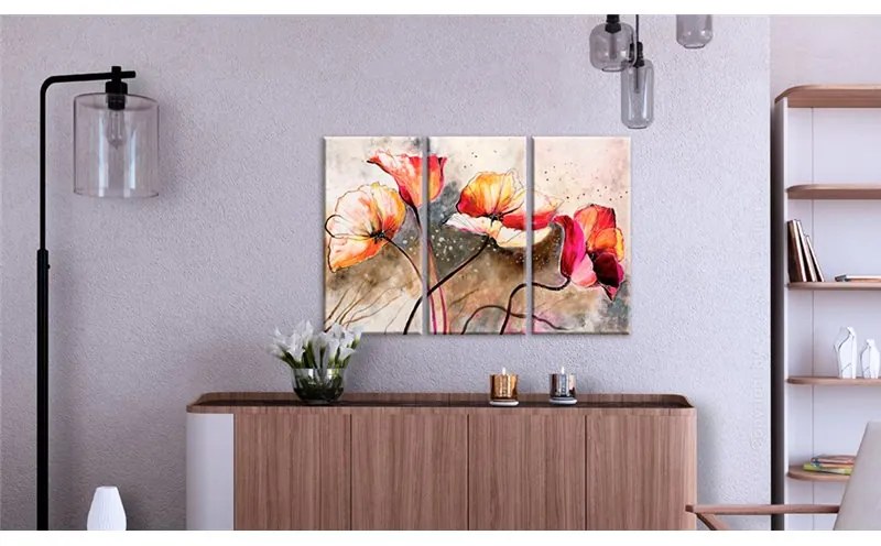 Quadro Papaveri frustati dal vento  Colore Beige, Dimensioni e Misure 120x80