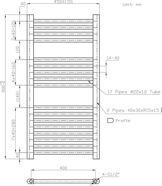 Novaservis - Scaldasalviette a scala per bagno 365W/230V 90x45 cm bianco dritto