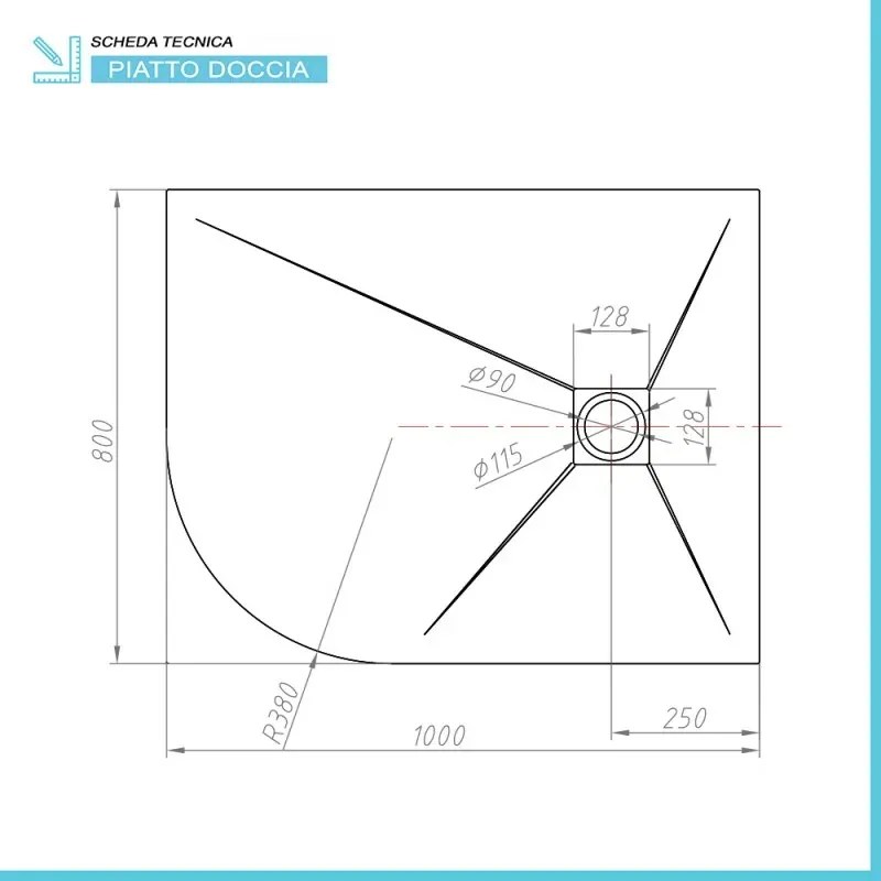 Piatto doccia resina 80x100 semicircolare destro bianco pietra riducibile Loren