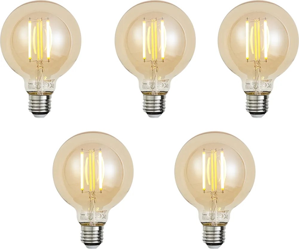 Set di 5 lampadine LED E27 dimmerabili Smart G95 oro 7W 806 lm 1800-6500K
