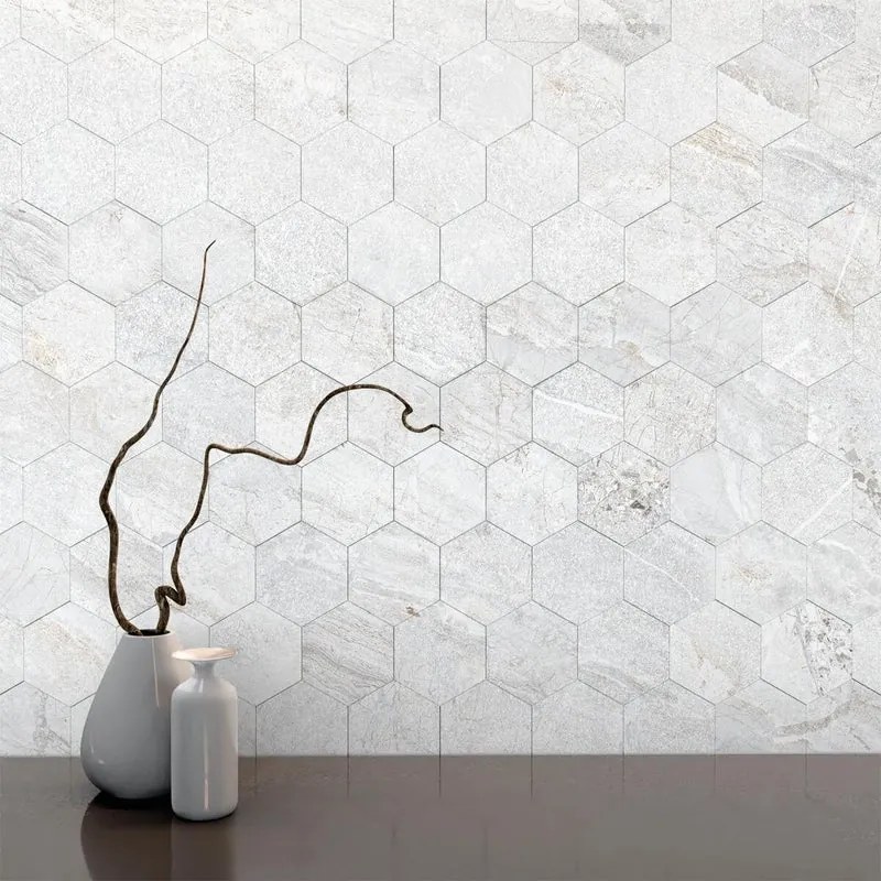 Piastrella Mosaico in gres porcellanato Hellir bianco opaco L 7 x L 30.5cm x Sp. 9 mm, 7 pezzi
