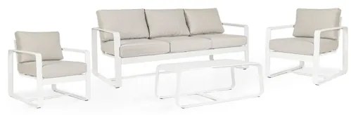 Salotto Da Esterno In Alluminio Divano 3 Posti 2 Poltrone Con Tavolino Merrigan Bianco Bizzotto