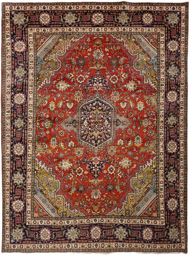 Tabriz Tappeto 340x250 Rosso (Iran) Annodato A Mano
