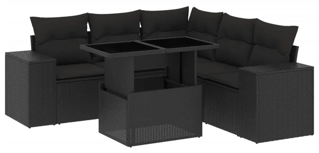 Set divano da giardino 6 pz con cuscini nero in polyrattan