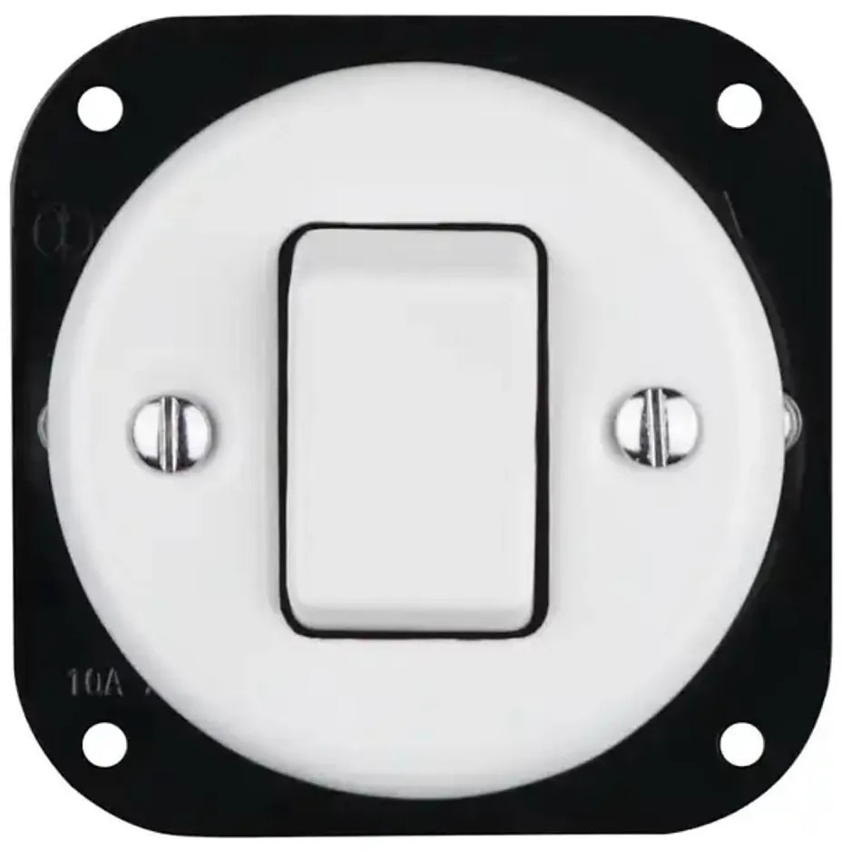 Bohemia-Design - Interruttore retrò in porcellana singolo senza cornice n. 7 bianco