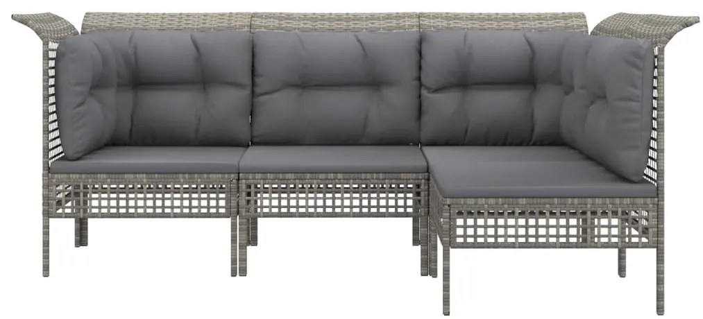 Set divani da giardino 4 pz con cuscini in polyrattan grigio