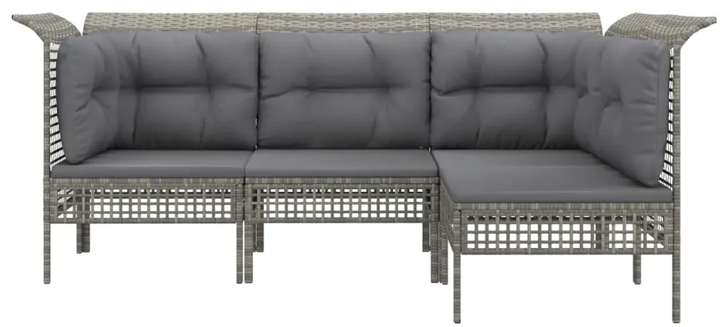 Set divani da giardino 4 pz con cuscini in polyrattan grigio
