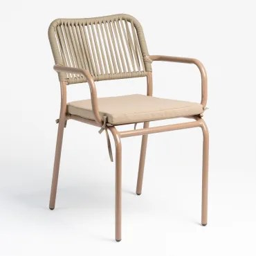 Sedia Da Pranzo Impilabile Arhiza Con Braccioli In Alluminio E Corda Intrecciata Marrone Moka - Sklum