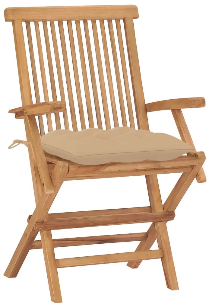 Sedie da giardino 2 pz con cuscini beige legno massello di teak