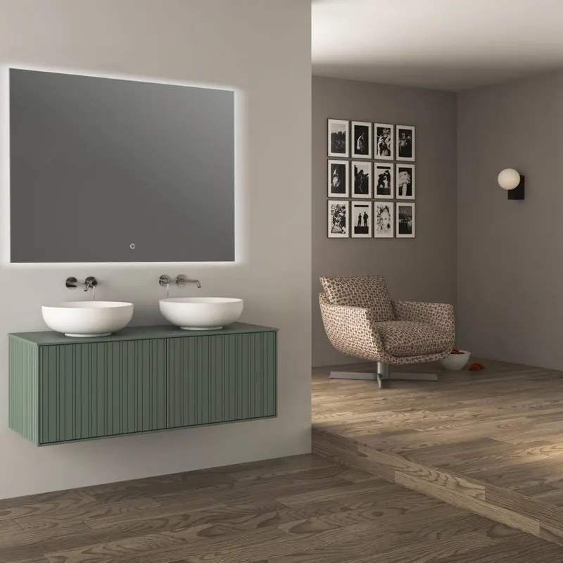 Mobile da bagno sospeso sotto lavabo Modula di Baden HausL 120 x H 43 x P 46 cm verde cannettato opaco, 2 cassetti