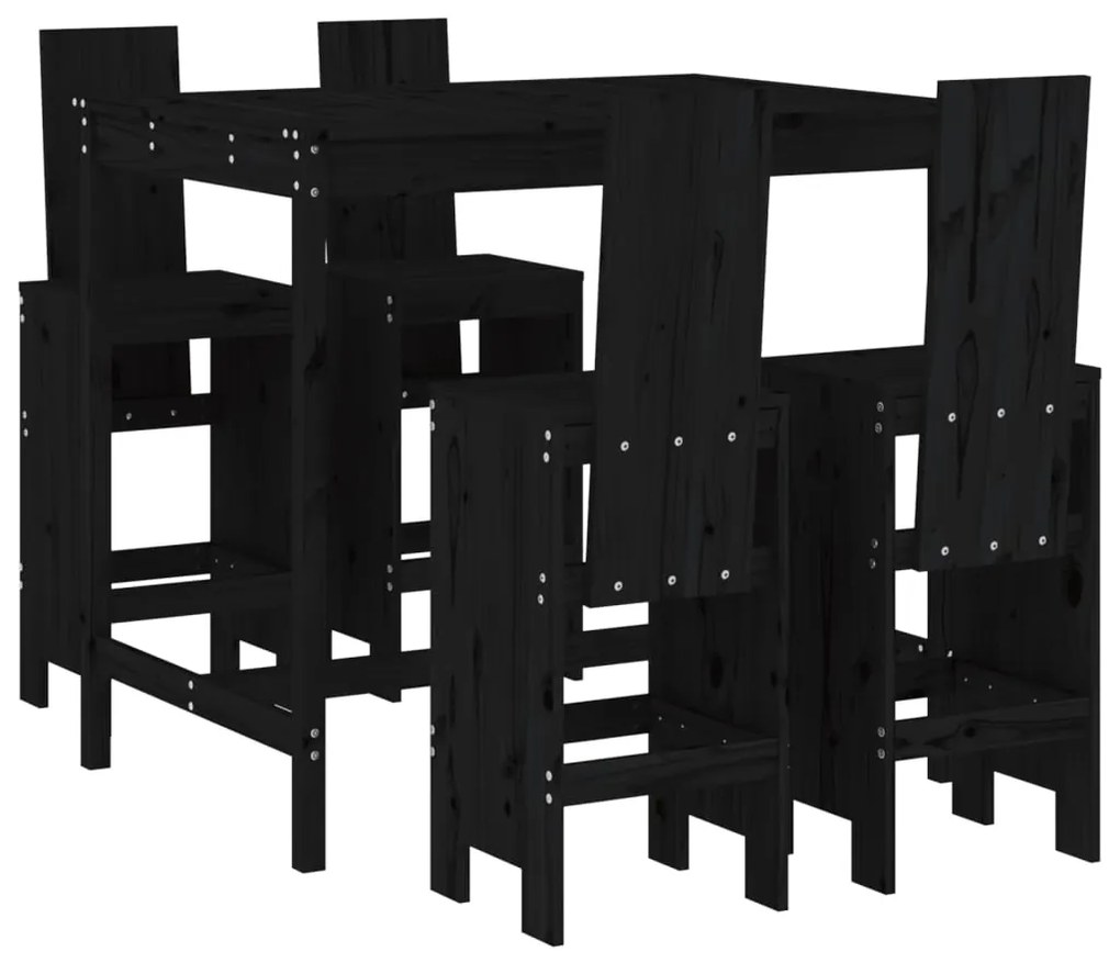 Set Bar da Giardino 5 pz Nero in Legno Massello di Pino