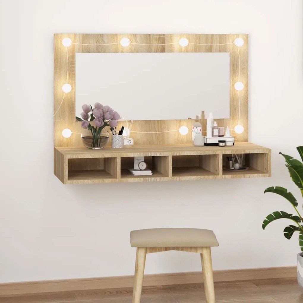 Mobile A Specchio Con Led Rovere Sonoma 90x31,5x62 Cm /