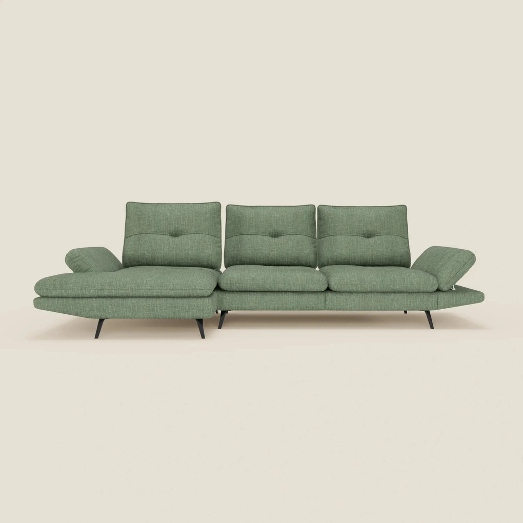 Ardex Divano con penisola - schienali traslanti e braccioli regolabili in elegante tessuto impermeabile T06 verde
