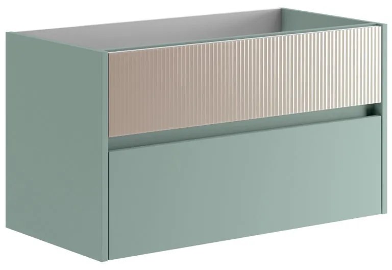 Mobile da bagno sotto lavabo Niwa verde timo frontale in vetro sabbia laccato opaco L 89.5 x H 50 x P 45.5 cm 2 cassetti, lavabo non incluso