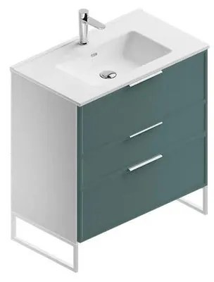 Mobile sottolavabo e lavabo Quadra per vasca centrale bianco/mirto in mdf L 80 x H 93 x P 46 cm 3 cassetti