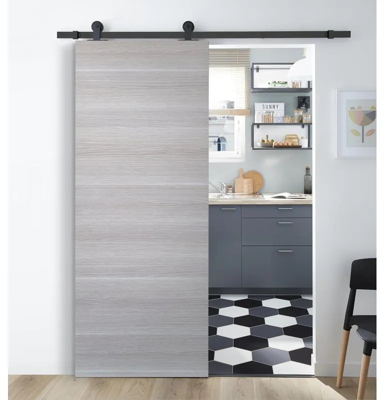 Porta scorrevole Corn in mdf grigio, L 92.5 x H 211.5 cm, con binario Industrial Reversibile